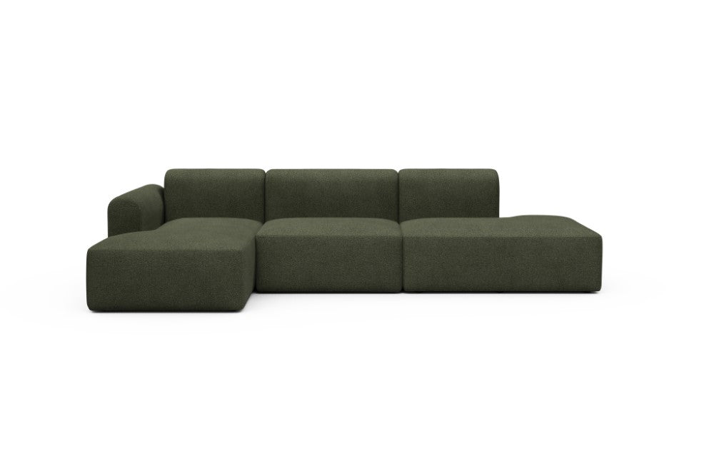 Rund Modular Sofa - Configurations 2 - K3L - 319 x 152 cm - Chaise + 1,5 Seater + Open-end - 535 Bouclé Forest Green