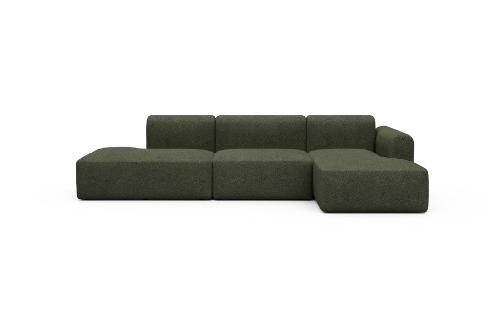 Rund Modular Sofa - Configurations 2 - K4L - 319 x 152 cm - Open-end + 1,5 Seater + Chaise - 535 Bouclé Forest Green