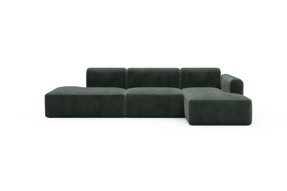 Rund Modular Sofa - Configurations 2 - K4L - 319 x 152 cm - Open-end + 1,5 Seater + Chaise - 814 Smooth Laural Green