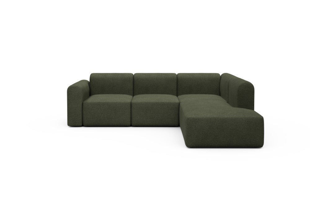 Rund Modular Sofa - Configurations 2 - M2L - 266 x 224 cm - Open-end + 3 Seater - 535 Bouclé Forest Green
