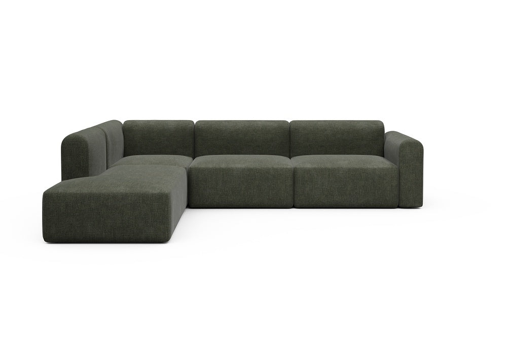 Rund Modular Sofa - Configurations 2 - N1L - 312 x 224 cm - 3,5 Seater + Open-end - 413 Esina Olive Green