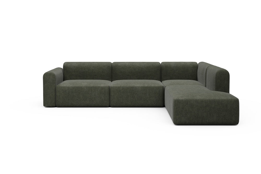 Rund Modular Sofa - Configurations 2 - N2L - 312 x 224 cm - Open-end + 4 Seater - 413 Esina Olive Green
