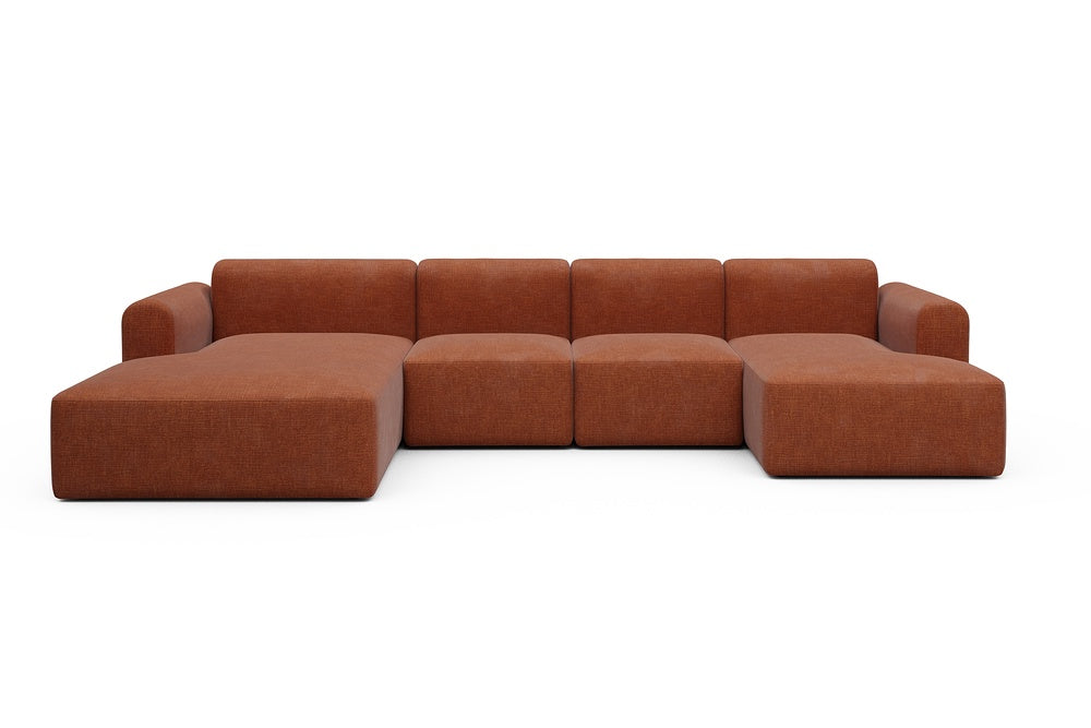 Rund Modular Sofa - Configurations 2 - U1L - 360 x 188 cm - Chaise + 2 Seater + Chaise - 412 Esina Rust Orange