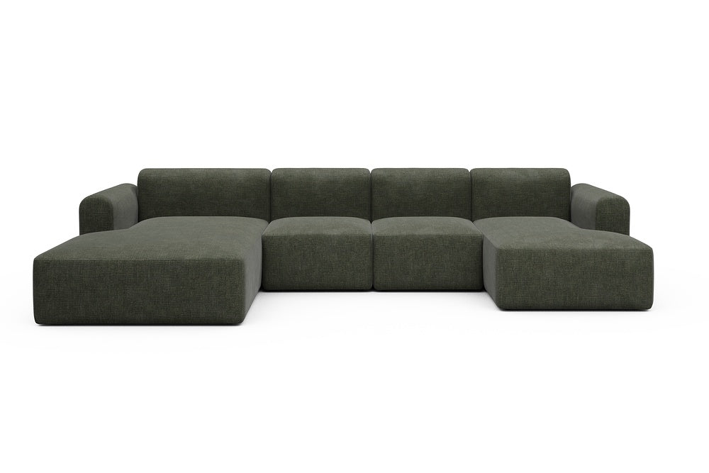 Rund Modular Sofa - Configurations 2 - U1L - 360 x 188 cm - Chaise + 2 Seater + Chaise - 413 Esina Olive Green
