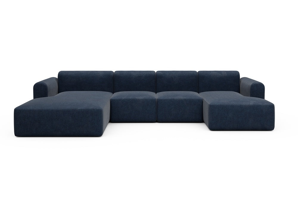 Rund Modular Sofa - Configurations 2 - U1L - 360 x 188 cm - Chaise + 2 Seater + Chaise - 414 Esina Indigo Blue