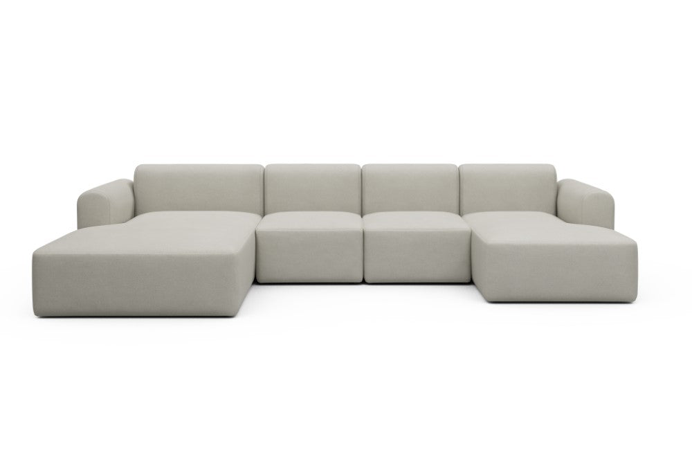 Rund Modular Sofa - Configurations 2 - U1L - 360 x 188 cm - Chaise + 2 Seater + Chaise - 487 Denari Clean Beige