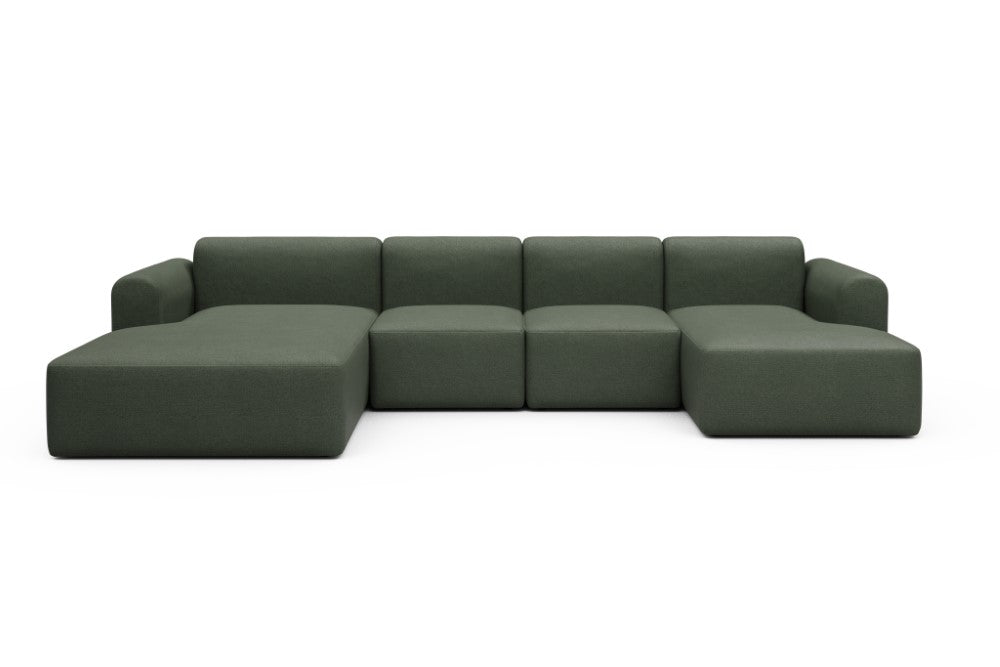 Rund Modular Sofa - Configurations 2 - U1L - 360 x 188 cm - Chaise + 2 Seater + Chaise - 488 Denari Forest Green