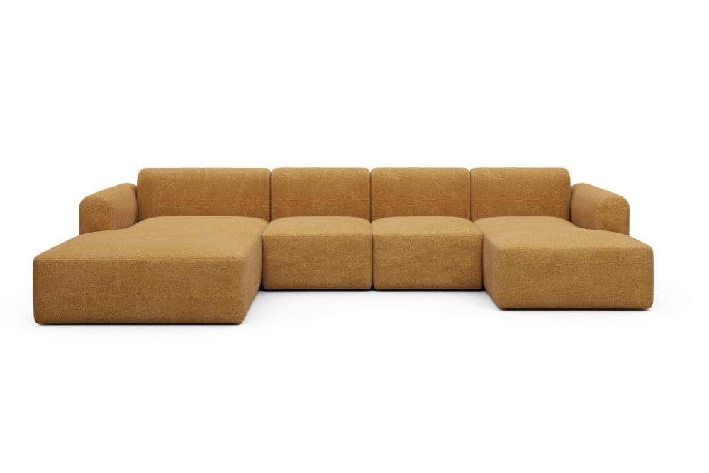 Rund Modular Sofa - Configurations 2 - U1L - 360 x 188 cm - Chaise + 2 Seater + Chaise - 497 Casone Warm Yellow