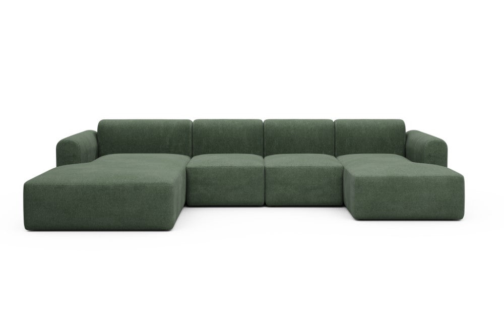 Rund Modular Sofa - Configurations 2 - U1L - 360 x 188 cm - Chaise + 2 Seater + Chaise - 498 Casone Forest Green