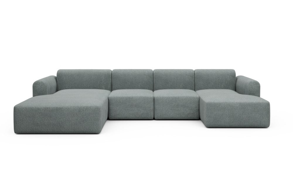Rund Modular Sofa - Configurations 2 - U1L - 360 x 188 cm - Chaise + 2 Seater + Chaise - 499 Casone Light mixed Green
