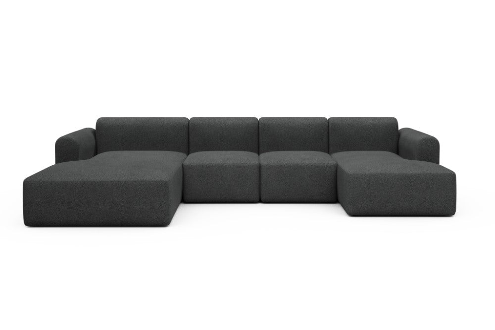 Rund Modular Sofa - Configurations 2 - U1L - 360 x 188 cm - Chaise + 2 Seater + Chaise - 529 Bouclé Charcoal