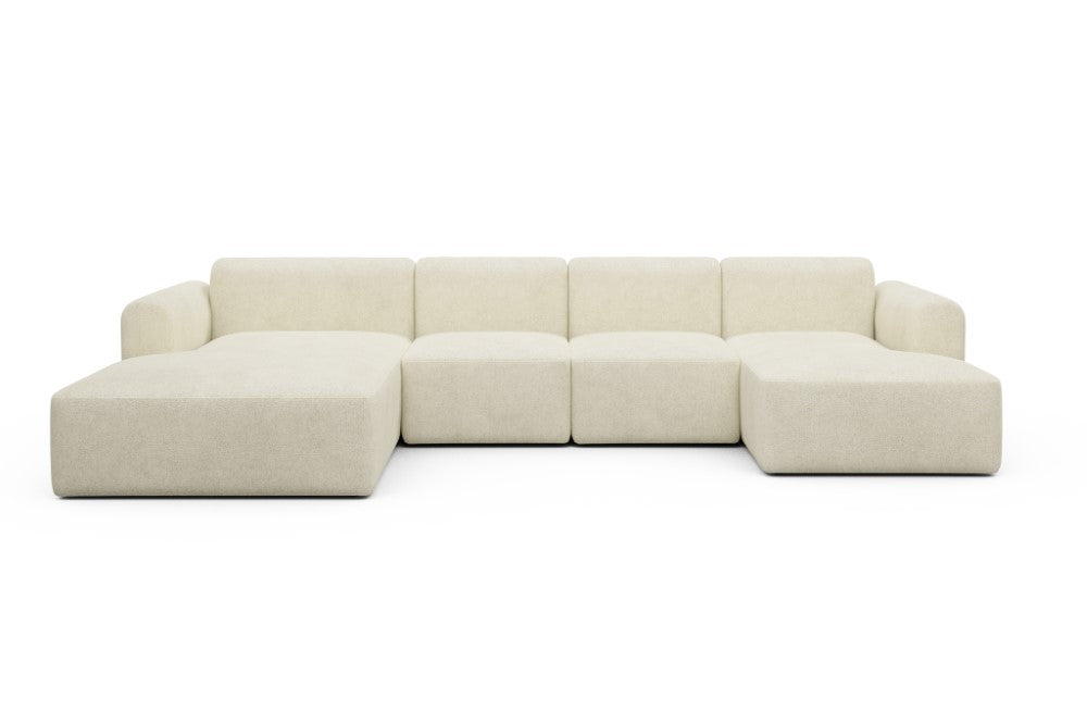 Rund Modular Sofa - Configurations 2 - U1L - 360 x 188 cm - Chaise + 2 Seater + Chaise - 531 Bouclé Off White