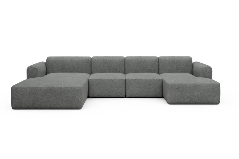 Rund Modular Sofa - Configurations 2 - U1L - 360 x 188 cm - Chaise + 2 Seater + Chaise - 533 Bouclé Ash Grey