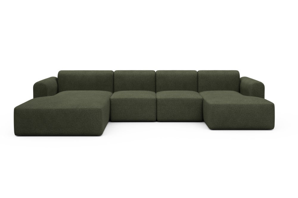 Rund Modular Sofa - Configurations 2 - U1L - 360 x 188 cm - Chaise + 2 Seater + Chaise - 535 Bouclé Forest Green