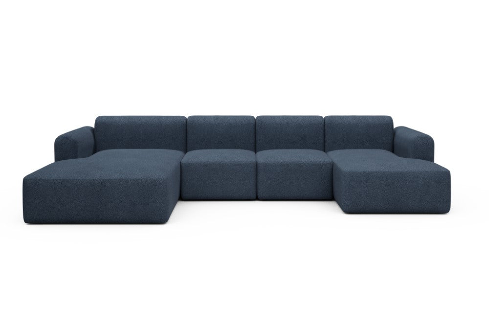 Rund Modular Sofa - Configurations 2 - U1L - 360 x 188 cm - Chaise + 2 Seater + Chaise - 537 Bouclé Blue