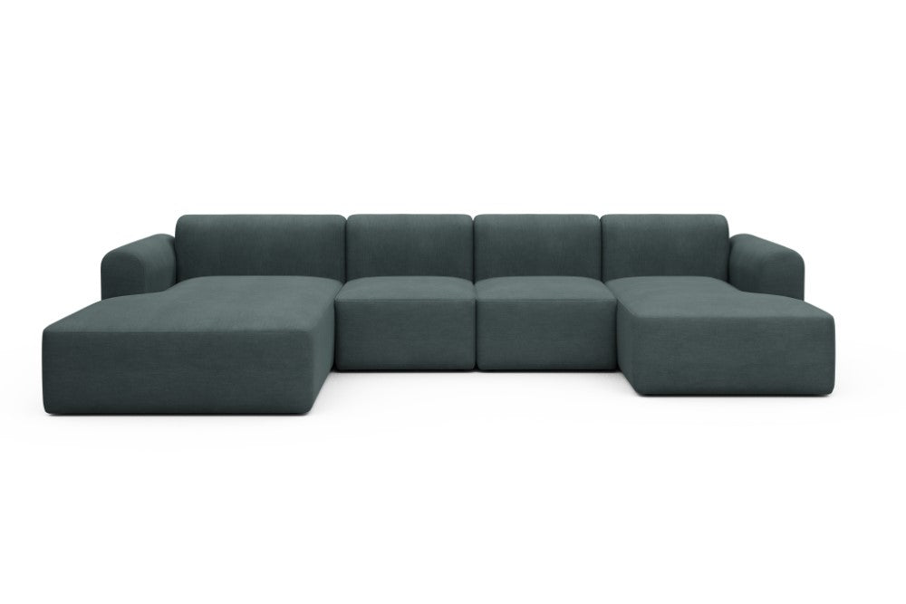 Rund Modular Sofa - Configurations 2 - U1L - 360 x 188 cm - Chaise + 2 Seater + Chaise - 573 Vivus Dusty Blue