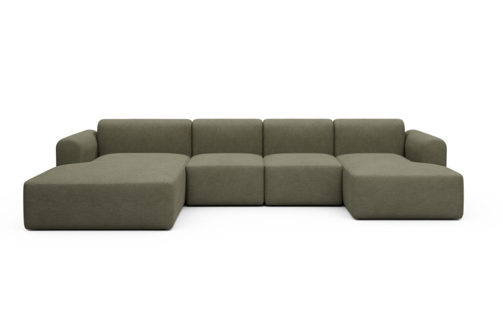 Rund Modular Sofa - Configurations 2 - U1L - 360 x 188 cm - Chaise + 2 Seater + Chaise - 575 Vivus Dusty Olive