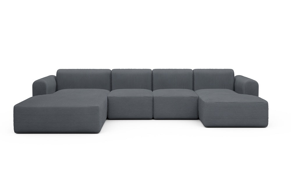 Rund Modular Sofa - Configurations 2 - U1L - 360 x 188 cm - Chaise + 2 Seater + Chaise - 592 Corduroy Silvermist