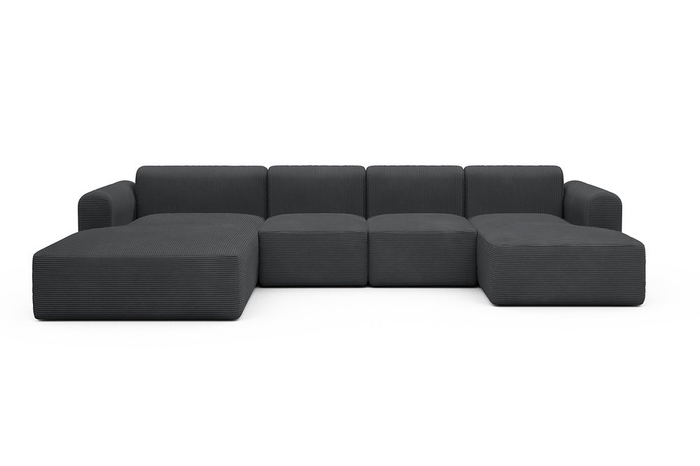 Rund Modular Sofa - Configurations 2 - U1L - 360 x 188 cm - Chaise + 2 Seater + Chaise - 593 Corduroy Graphite