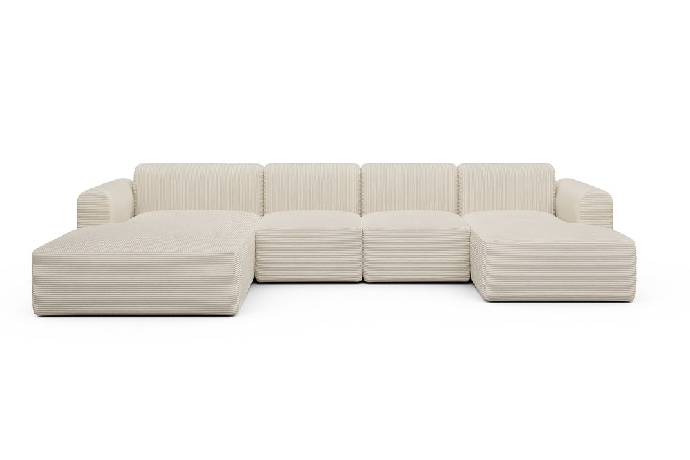 Rund Modular Sofa - Configurations 2 - U1L - 360 x 188 cm - Chaise + 2 Seater + Chaise - 594 Corduroy Ivory