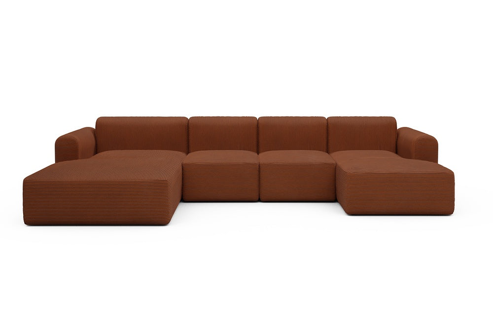 Rund Modular Sofa - Configurations 2 - U1L - 360 x 188 cm - Chaise + 2 Seater + Chaise - 595 Corduroy Burnt-Orange