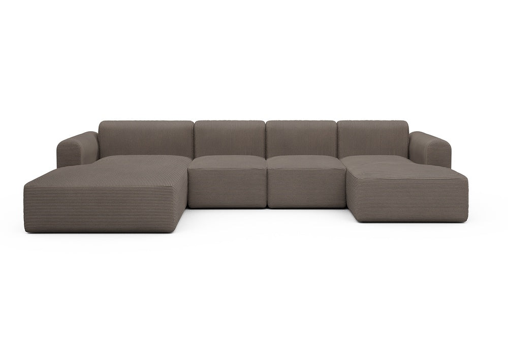 Rund Modular Sofa - Configurations 2 - U1L - 360 x 188 cm - Chaise + 2 Seater + Chaise - 596 Corduroy Mocha