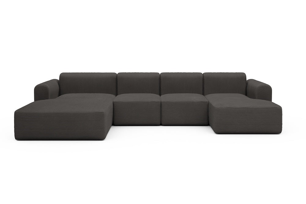 Rund Modular Sofa - Configurations 2 - U1L - 360 x 188 cm - Chaise + 2 Seater + Chaise - 597 Corduroy Charcoal