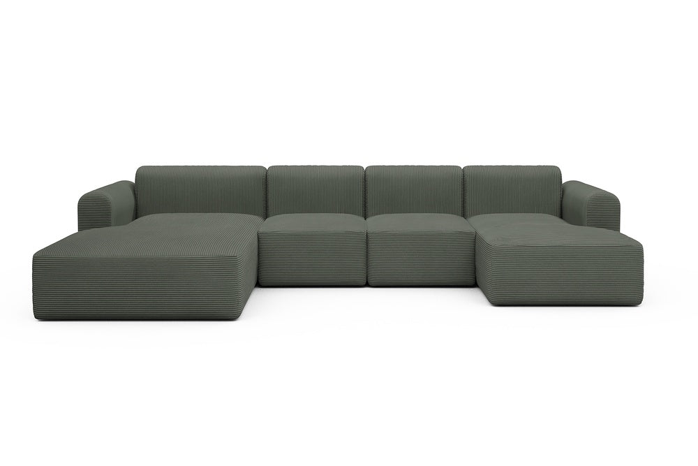 Rund Modular Sofa - Configurations 2 - U1L - 360 x 188 cm - Chaise + 2 Seater + Chaise - 598 Corduroy Sage