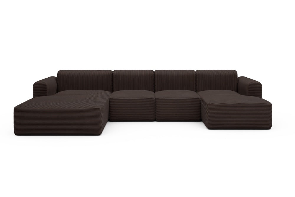 Rund Modular Sofa - Configurations 2 - U1L - 360 x 188 cm - Chaise + 2 Seater + Chaise - 600 Corduroy Cocoa