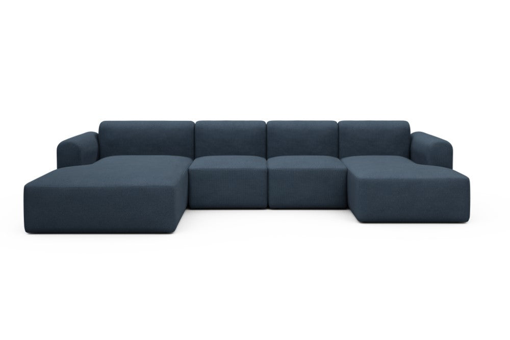 Rund Modular Sofa - Configurations 2 - U1L - 360 x 188 cm - Chaise + 2 Seater + Chaise - 768 Cura Oxford Blue