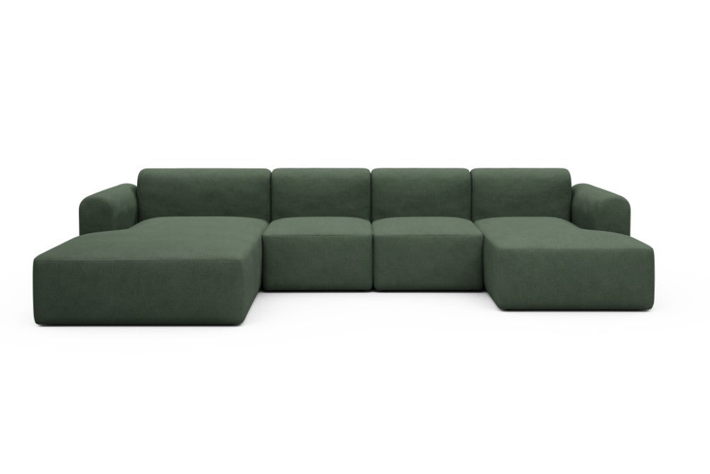 Rund Modular Sofa - Configurations 2 - U1L - 360 x 188 cm - Chaise + 2 Seater + Chaise - 769 Cura Saga Green