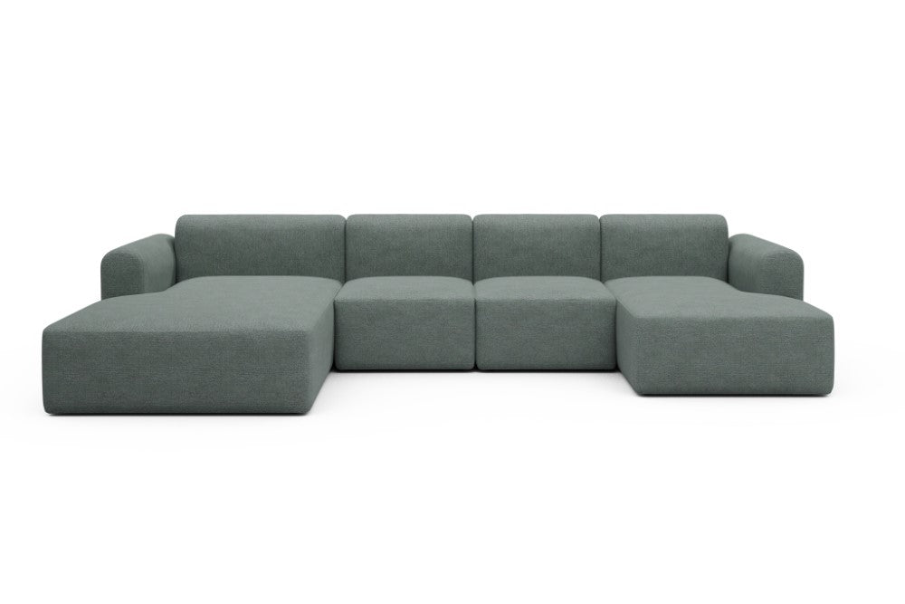Rund Modular Sofa - Configurations 2 - U1L - 360 x 188 cm - Chaise + 2 Seater + Chaise - 770 Carreno Cielo Blue