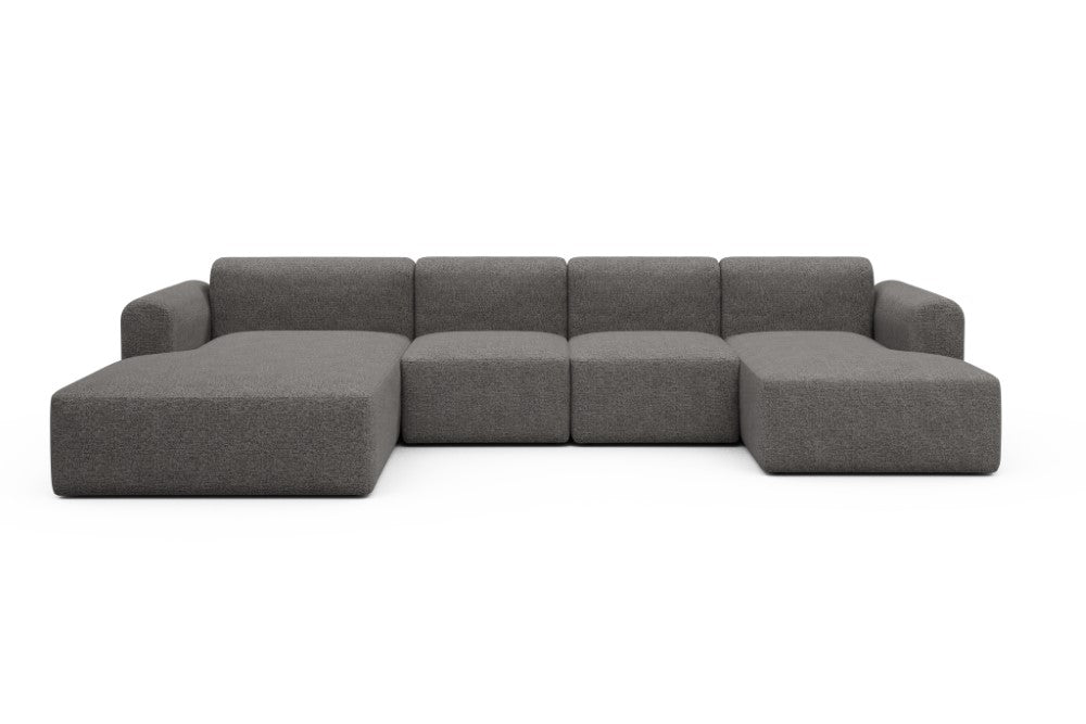 Rund Modular Sofa - Configurations 2 - U1L - 360 x 188 cm - Chaise + 2 Seater + Chaise - 772 Carreno Salt & Pepper