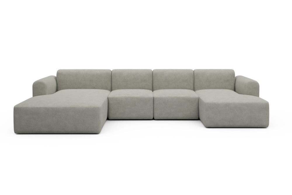 Rund Modular Sofa - Configurations 2 - U1L - 360 x 188 cm - Chaise + 2 Seater + Chaise - 773 Carreno Moon Stone White