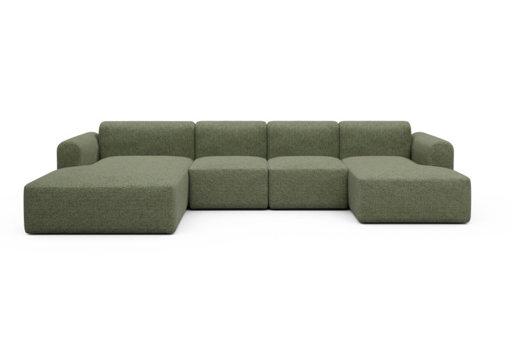 Rund Modular Sofa - Configurations 2 - U1L - 360 x 188 cm - Chaise + 2 Seater + Chaise - 775 Carreno Vivid Green