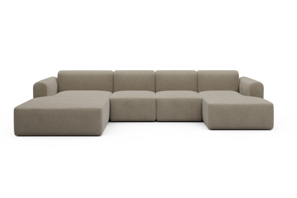 Rund Modular Sofa - Configurations 2 - U1L - 360 x 188 cm - Chaise + 2 Seater + Chaise - 810 Smooth Smooth Beige