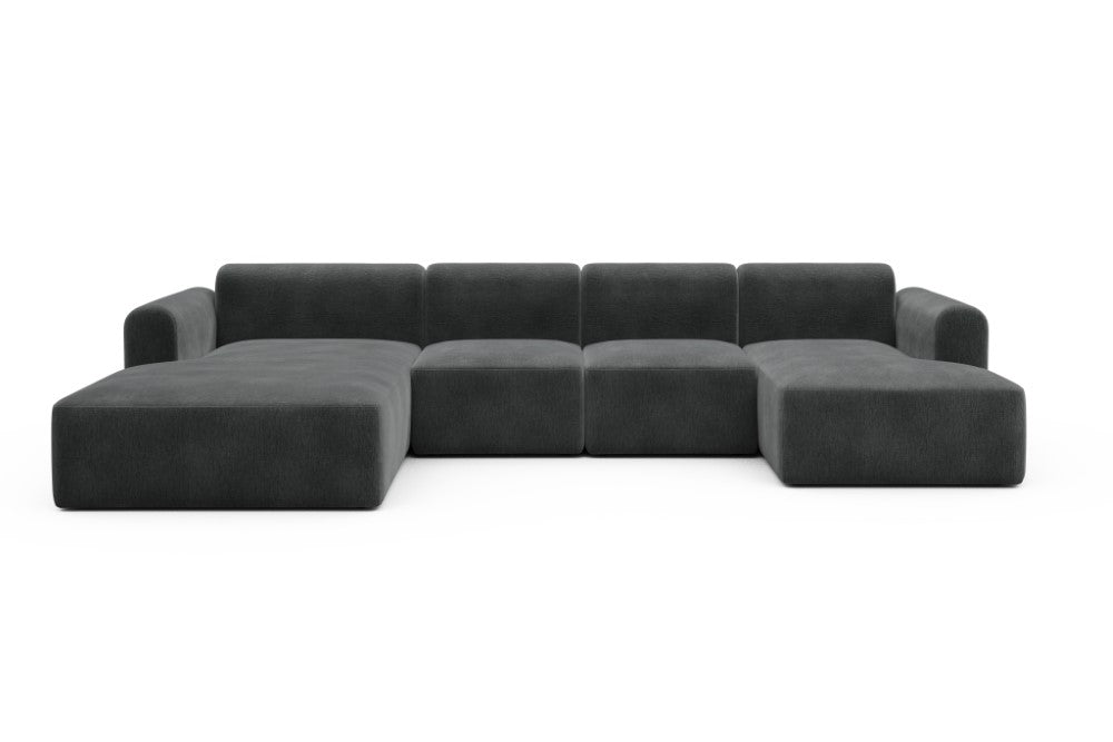 Rund Modular Sofa - Configurations 2 - U1L - 360 x 188 cm - Chaise + 2 Seater + Chaise - 811 Smooth Deep Warm Grey