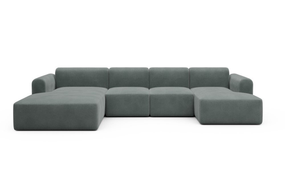 Rund Modular Sofa - Configurations 2 - U1L - 360 x 188 cm - Chaise + 2 Seater + Chaise - 812 Smooth Smooth Silver Grey