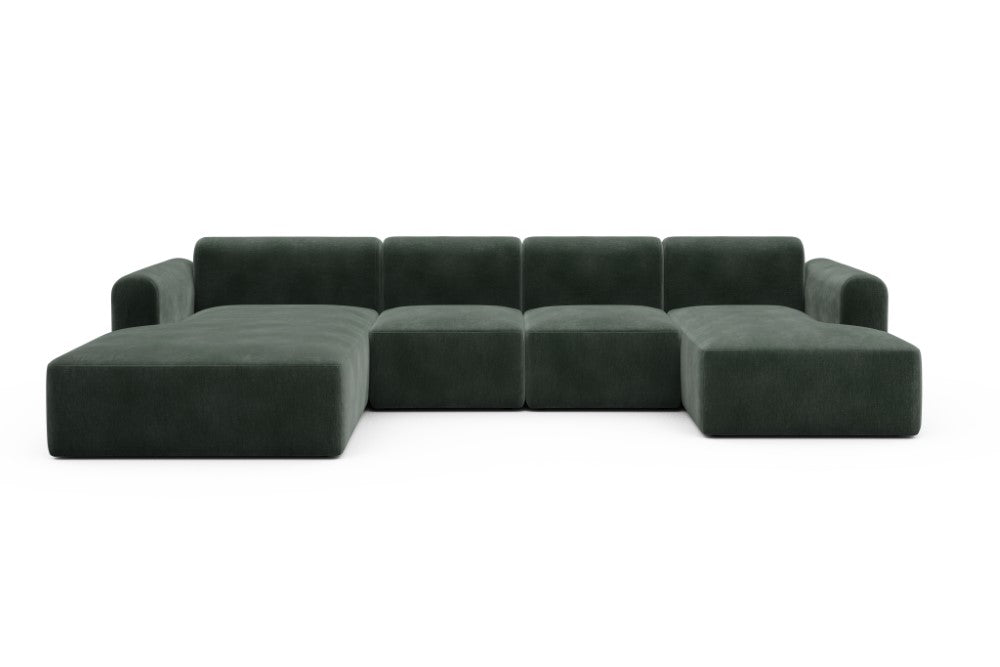 Rund Modular Sofa - Configurations 2 - U1L - 360 x 188 cm - Chaise + 2 Seater + Chaise - 814 Smooth Laural Green