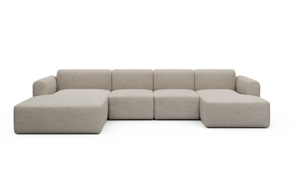 Rund Modular Sofa - Configurations 2 - U1L - 360 x 188 cm - Chaise + 2 Seater + Chaise - 816 Aivi Lace Beige