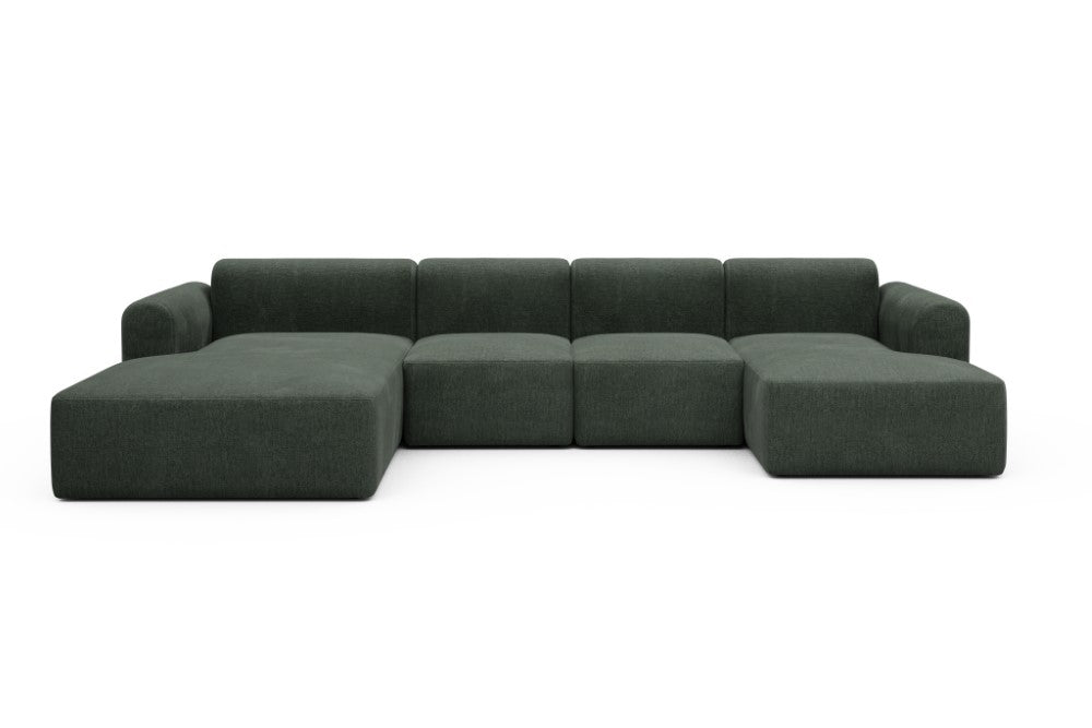 Rund Modular Sofa - Configurations 2 - U1L - 360 x 188 cm - Chaise + 2 Seater + Chaise - 818 Aivi Pine Green