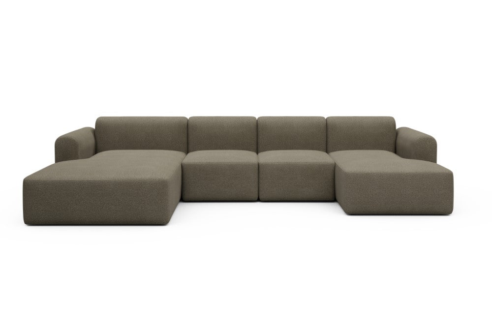 Rund Modular Sofa - Configurations 2 - U1L - 360 x 188 cm - Chaise + 2 Seater + Chaise - 850 Mahoga Caramel Grey