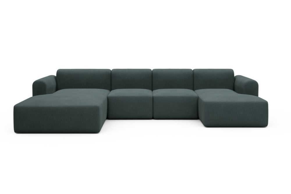 Rund Modular Sofa - Configurations 2 - U1L - 360 x 188 cm - Chaise + 2 Seater + Chaise - 851 Mahoga Dark Blue