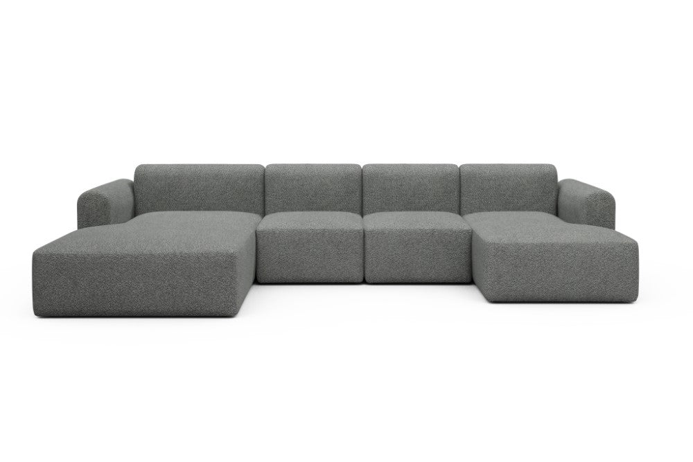 Rund Modular Sofa - Configurations 2 - U1L - 360 x 188 cm - Chaise + 2 Seater + Chaise - 868 Vanora Warm Grey