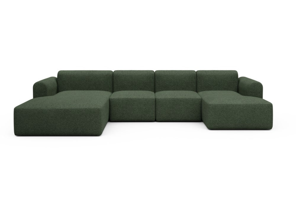 Rund Modular Sofa - Configurations 2 - U1L - 360 x 188 cm - Chaise + 2 Seater + Chaise - 869 Vanora Deep Green