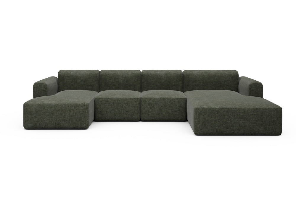Rund Modular Sofa - Configurations 2 - U2L - 360 x 188 cm - Chaise + 2 Seater + Chaise - 413 Esina Olive Green