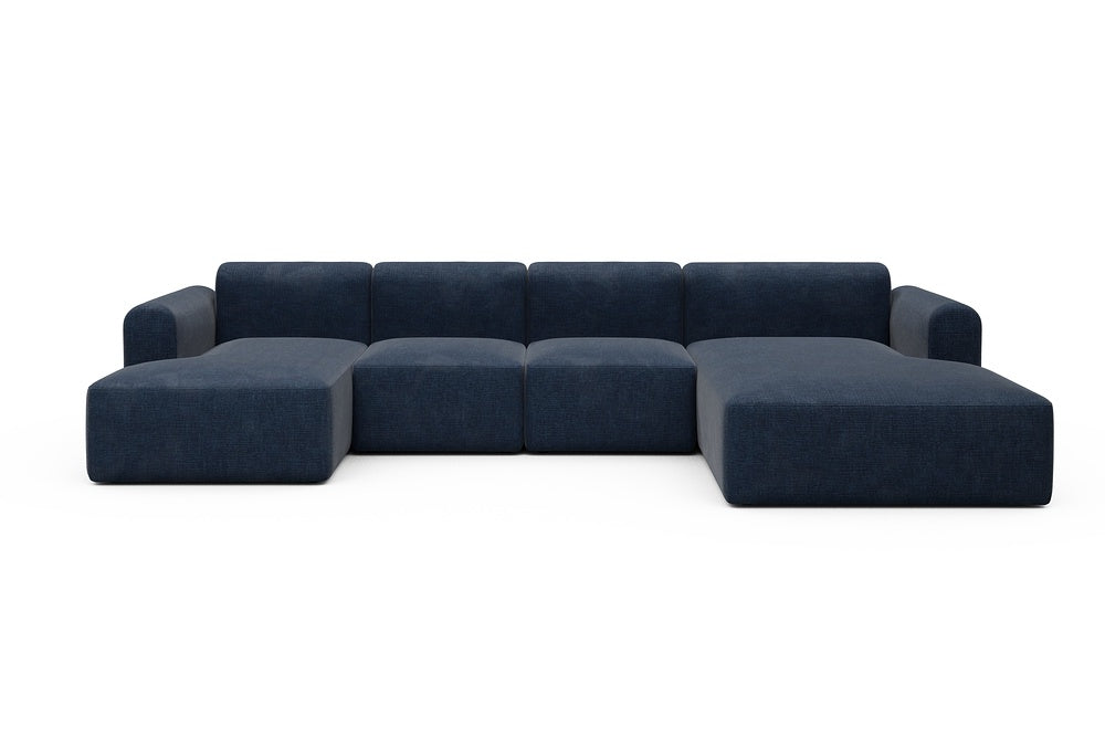 Rund Modular Sofa - Configurations 2 - U2L - 360 x 188 cm - Chaise + 2 Seater + Chaise - 414 Esina Indigo Blue