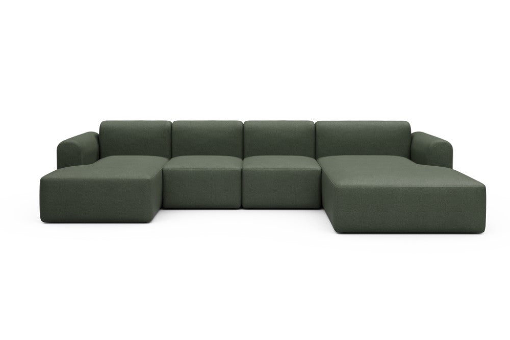 Rund Modular Sofa - Configurations 2 - U2L - 360 x 188 cm - Chaise + 2 Seater + Chaise - 488 Denari Forest Green