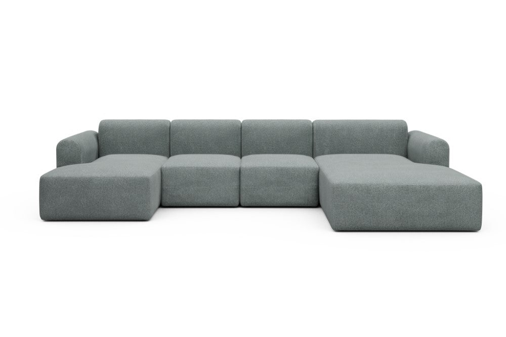 Rund Modular Sofa - Configurations 2 - U2L - 360 x 188 cm - Chaise + 2 Seater + Chaise - 499 Casone Light mixed Green