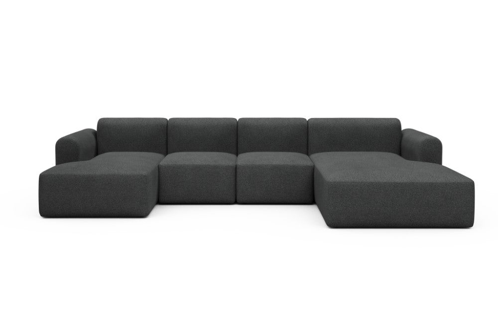 Rund Modular Sofa - Configurations 2 - U2L - 360 x 188 cm - Chaise + 2 Seater + Chaise - 529 Bouclé Charcoal